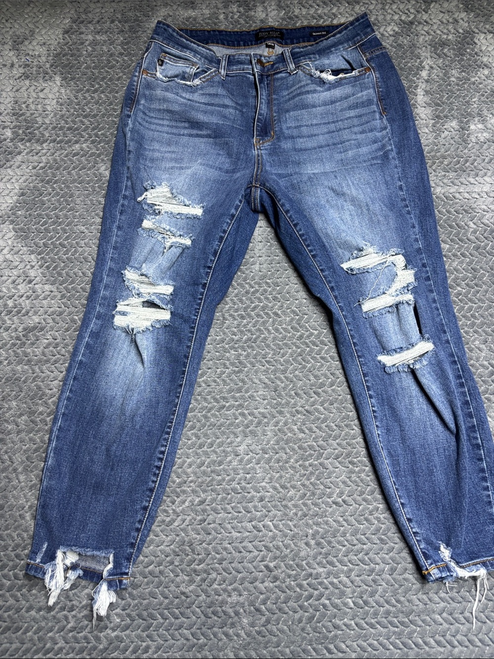 Judy Blue Distressed Mid-Blue Skinny Jeans